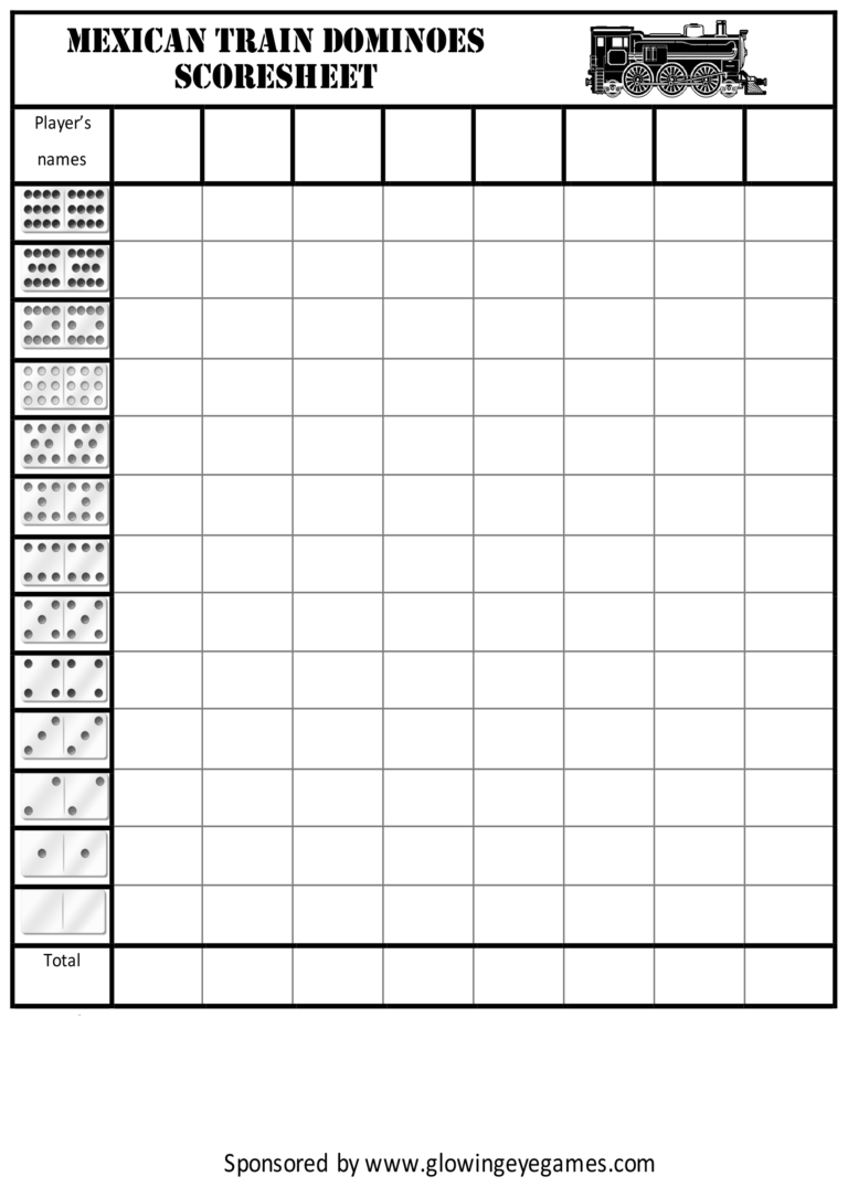 Printable Mexican Train Score Sheet